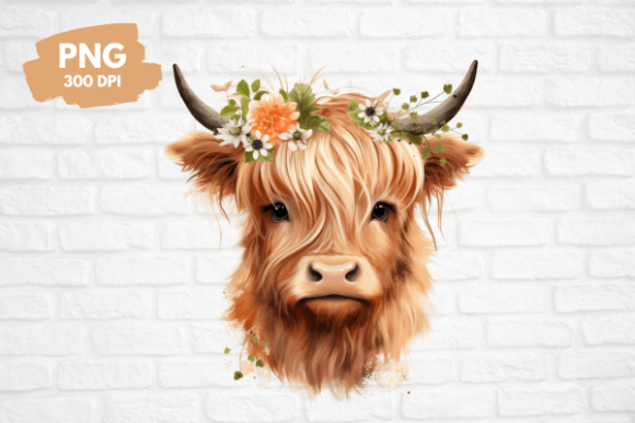Floral Baby Highland Cow Clipart for T-Shirt Designs