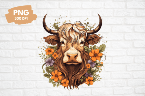 Floral Highland Cow: A Charming T-Shirt Design Graphics